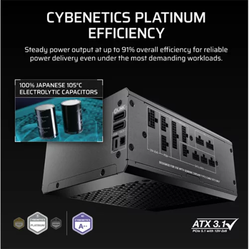 CORSAIR Tápegység Moduláris, iCUE LINK HXi SHIFT Series HX1200i SHIFT, 1200W, Cybenetics Platinum