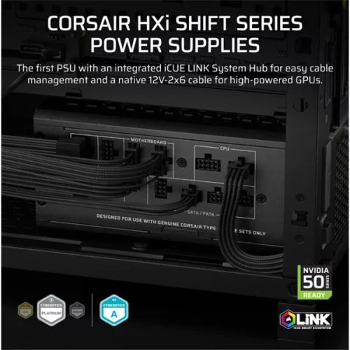 CORSAIR Tápegység Moduláris, iCUE LINK HXi SHIFT Series HX1500i SHIFT, 1500W, Cybenetics Platinum