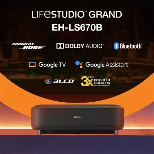 EPSON Projektor - Lifestudio Grand – EH-LS670B Metálfekete (3LCD, 4K Pro, 16:9, 3600 AL, 5 000 000:1, HDMI/USB/WiFi)