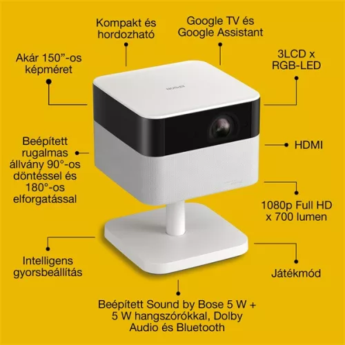 EPSON Projektor - Lifestudio Flex – EF-71 Gyémántfehér (3LCD, 1920x1080, 16:9, 700 AL, 5 000 000:1, HDMI/USB/WiFi)