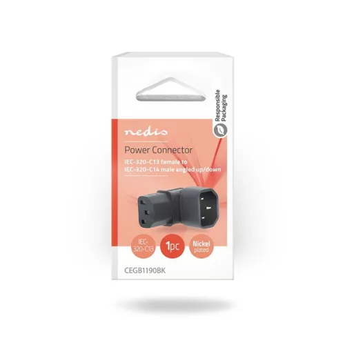 Nedis CEGB1190BK táp dugó 90°-os, IEC-320-C14 - IEC-320-C13, pipa