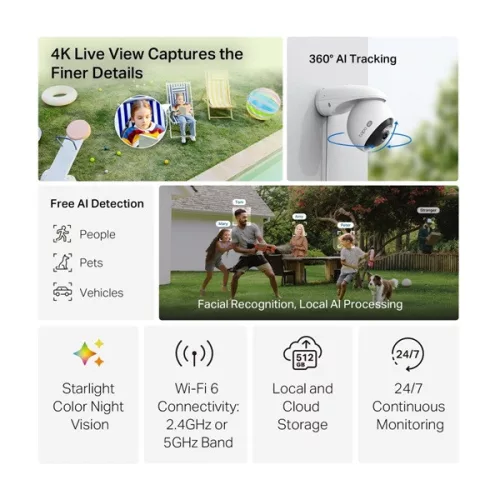 TP-LINK Wireless Kamera Cloud kültéri forgatható színes éjjellátó 4K 8 Megapixel, AI támogatás, Dual-Band, TAPO C560WS