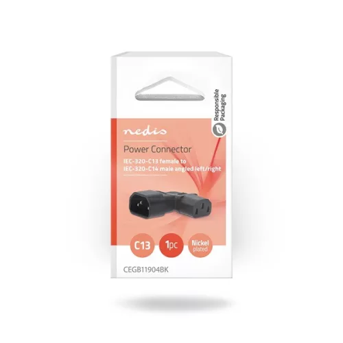 Nedis CEGB11904BK táp dugó jobbra 90°-os, IEC-320-C13 | IEC-320-C14, pipa