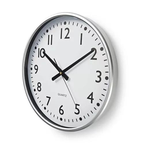 Nedis CLWA016PC38AL falióra, 38 cm átmérő,  1 x AA, ezüst/fehér, quarz technológia, 1,5V