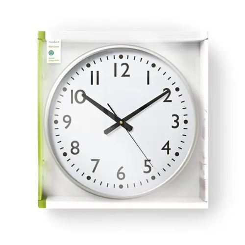 Nedis CLWA016PC38AL falióra, 38 cm átmérő,  1 x AA, ezüst/fehér, quarz technológia, 1,5V