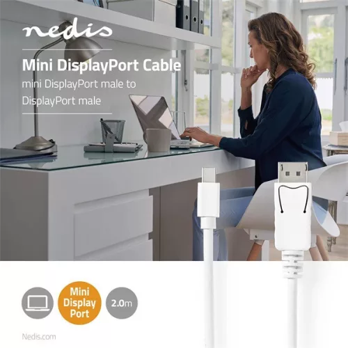 Nedis CCGB37404WT20 DisplayPort 1.4 kábel, displayport dugó - mini display port dugó, 8K@60Hz, 2m