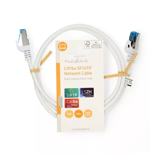 Nedis CCGL85330WT10 S/FTP Cat6 patch kábel, RJ45, 10/100/1000  és 10 000 Mbps thernet sebességet támogat, LSZH, 1m