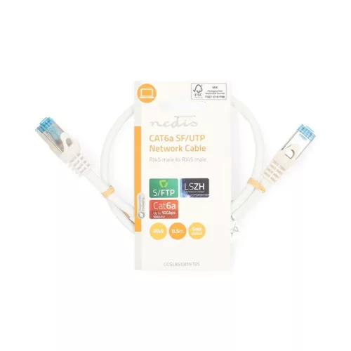 Nedis CCGL85330WT05 S/FTP Cat6 patch kábel, RJ45, 10/100/1000  és 10 000 Mbps thernet sebességet támogat, LSZH, 0,5m