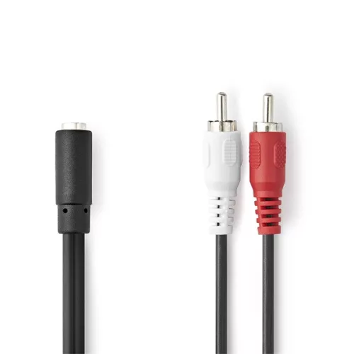 Nedis CAGB22255BK02 sztereo audio kábel, 2x RCA dugó - 3,5 mm jack aljzat,  0,20m