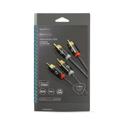 Nedis Profigold CATB24200GY10 sztereó audiokábel, 2x RCA apa | 2x RCA apa | Aranyozott | 1m