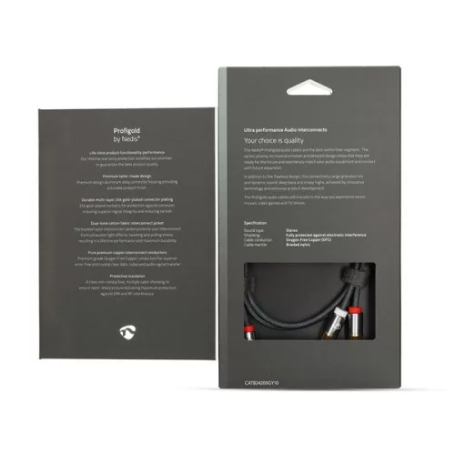 Nedis Profigold CATB24200GY10 sztereó audiokábel, 2x RCA apa | 2x RCA apa | Aranyozott | 1m