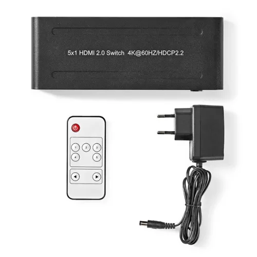 Nedis VSWI3475AT HDMI kapcsoló, 5x HDMI bemenet | 1x HDMI kimenet, 4K@60Hz | 18 Gbps | Távirányítós