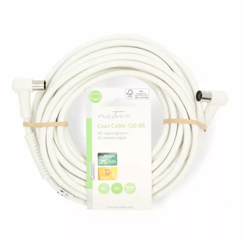 Nedis CSGL40120WT100 koax RF kábel, koax férfi (dugó), koax nő (aljzat), 120 dB, 75 Ohm, Négyszeresen árnyékolt, 10m
