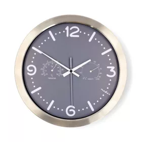   Nedis CLWA5226SS falióra, 30 cm átmérő,  rozsdamentes acél, csendes szerkezet: óra, hőmérő, páratartamom mérő