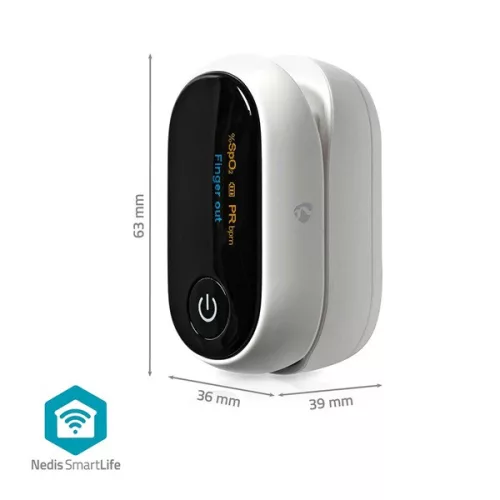 Nedis BTHOX10WT Bluetooth® okos pulzoximéter, vér oxigénszint (SpO2), pulzusszám (PR), perfúziós indexet (PI)