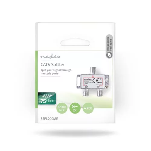 Nedis SSPL200ME F elosztó, 5 - 1000 MHz, 4,2 dB, 75 Ohm, kimenetek száma: 2