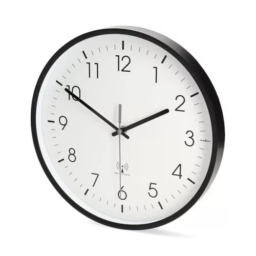 Nedis CLWA6226BK rádióvezérelt óra, 30 cm átmérő,  műanyag, csendes szerkezet