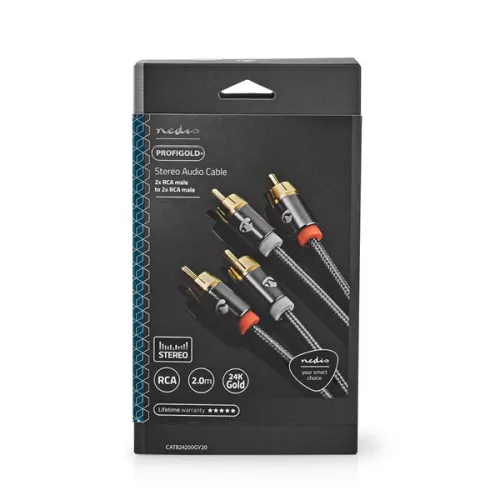 Nedis Profigold CATB24200GY20 sztereó audiokábel, 2x RCA apa | 2x RCA apa | Aranyozott | 2m