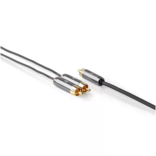 Nedis Profigold CATB24000GY30 mélynyomó kábel, 2x RCA apa - 1x RCA apa, aranyozott, 3m