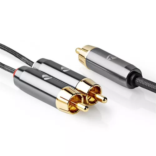 Nedis Profigold CATB24000GY30 mélynyomó kábel, 2x RCA apa - 1x RCA apa, aranyozott, 3m