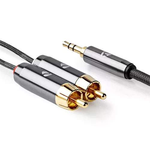 Nedis Profigold CATB22200GY10 sztereo audió kábel 3,5mm sztereo jack - 2x RCA,  Aranyozott,  1 m