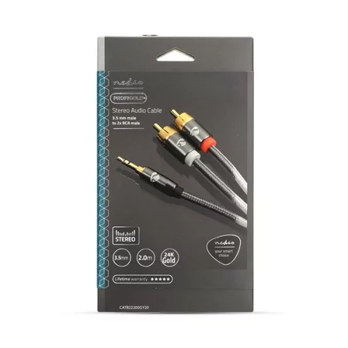 Nedis Profigold CATB22200GY20 sztereo audió kábel 3,5mm sztereo jack - 2x RCA,  Aranyozott,  2 m