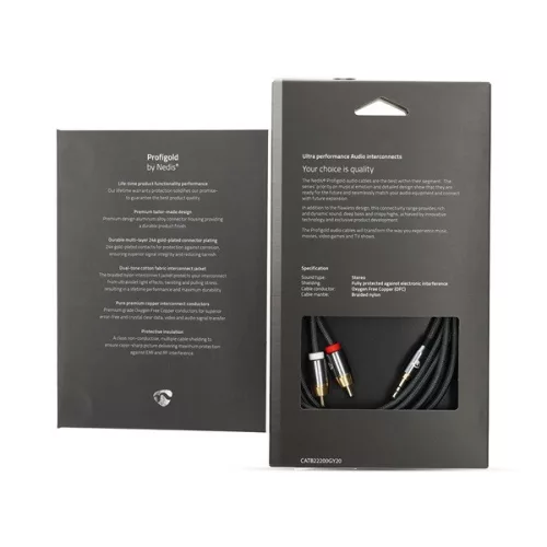 Nedis Profigold CATB22200GY20 sztereo audió kábel 3,5mm sztereo jack - 2x RCA,  Aranyozott,  2 m