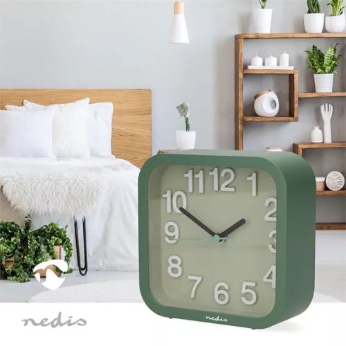 Nedis CLDK1004GN analóg asztali óra, ébresztés, szundi funkció, csendes óraszerkezet, zöld