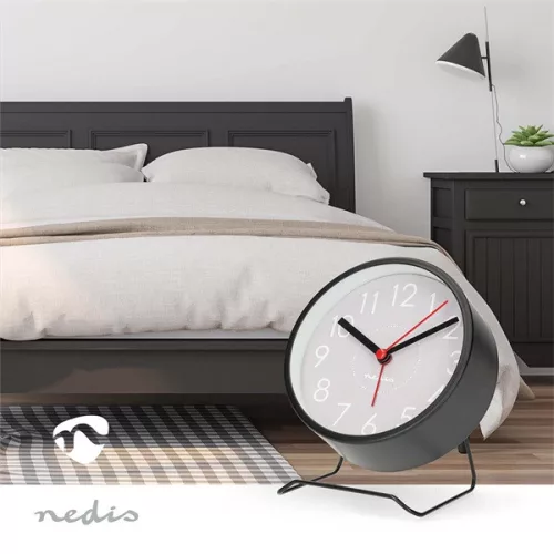 Nedis CLDK1006BK analóg asztali óra, ébresztés, szundi funkció, csendes óraszerkezet, fekete