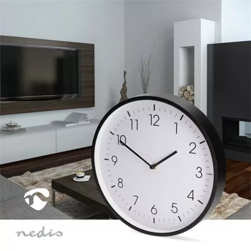 Nedis CLWA1226BK falióra, 30 cm átmérő,  csendes szerkezet, fekete