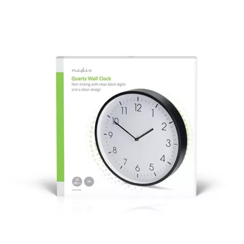 Nedis CLWA1226BK falióra, 30 cm átmérő,  csendes szerkezet, fekete