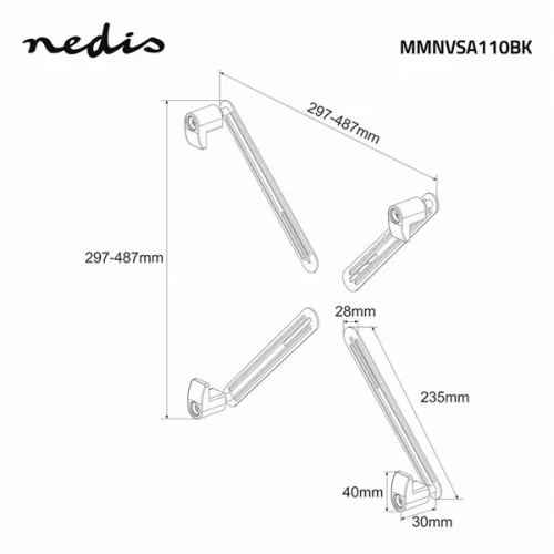 Nedis MMNVSA110BK adapter rögzítőkészlet VESA monitor rögzítéséhez VESA rögzítőkar, 13 mm | 27" | Maximális súly: 8 kg,