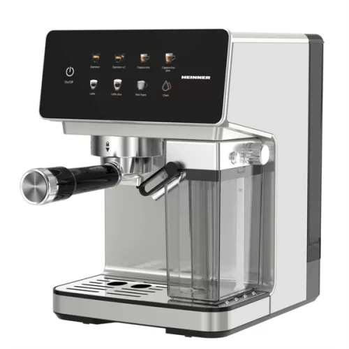 HEINNER HEM-LK20DMLK CreamyBlend Eszpresszó kávéfőző tejtartállyal, 20 bar, víztartály:1.6L, 1350W, Fekete/Inox