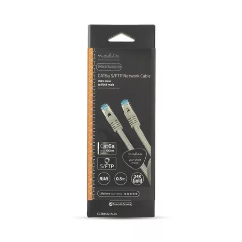 Nedis CCTB85321AL05 UTP / FTP Cat6 patch kábel, RJ45 aranyozott érintkezők, LSZH, fonott / PVC, ezüst, hossz 0.5m