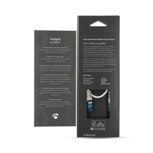 Nedis CCTB85321AL05 UTP / FTP Cat6 patch kábel, RJ45 aranyozott érintkezők, LSZH, fonott / PVC, ezüst, hossz 0.5m
