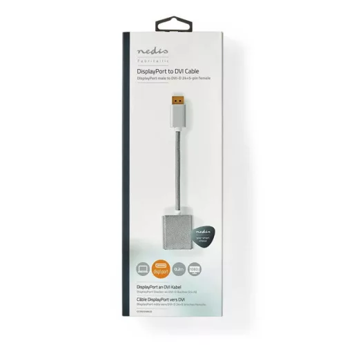 Nedis CCTB37250AL02 Displayport dugó - DVI-D 24+1-Tűs aljzat adapter, aranyozott csatlakozók, 1080p, 20 cm kábel