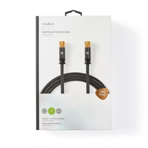 Nedis CSTB41000GY50 F csatlakozós koax kábel, 75 Ohm, 90 dB,  négyszeresen árnyékolt, prémium kivitel, 5m