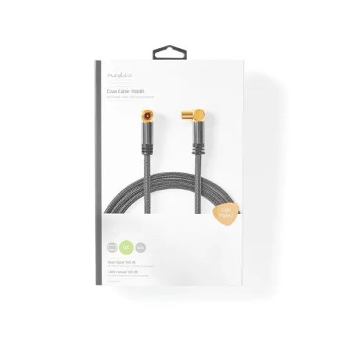 Nedis CSTB40015WT50 koax RF kábel, koax férfi (dugó), koax nő (aljzat), 75 Ohm, Négyszeresen árnyékolt, 5m
