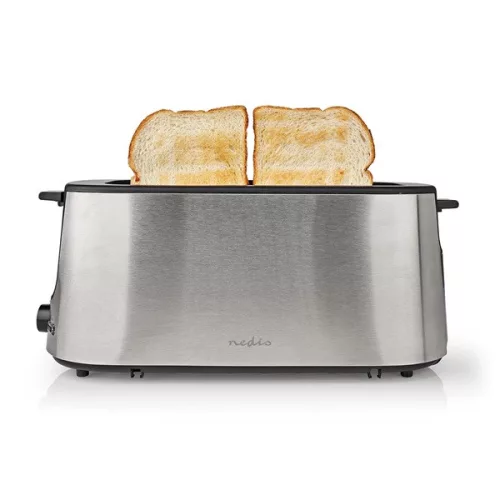 Nedis KABT310EAL kenyérpirító 1000W, 1 hosszú nyílás, 2 szelet, 6 fokozatú szabályzó, kiolvasztás funkció, alumínium ház