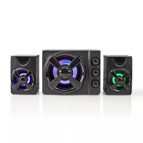 Nedis GSPR31021BK gamer hangszóró készlet, csatornák: 2.1, USB tápellátás, 3,5 mm jack, 33 W, LED, hangerőszabályozó