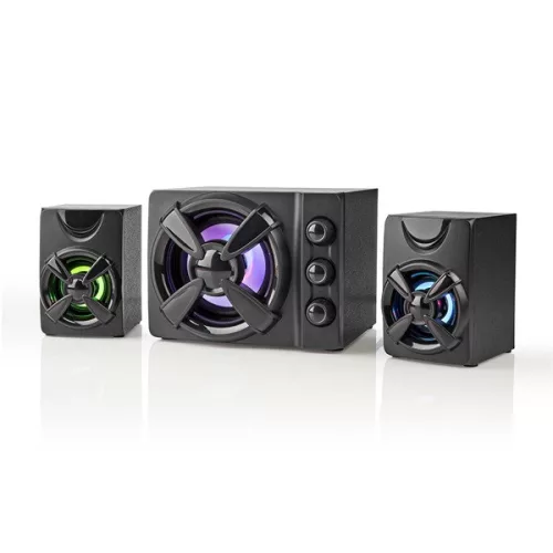 Nedis GSPR31021BK gamer hangszóró készlet, csatornák: 2.1, USB tápellátás, 3,5 mm jack, 33 W, LED, hangerőszabályozó