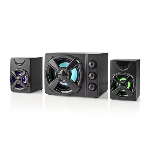 Nedis GSPR31021BK gamer hangszóró készlet, csatornák: 2.1, USB tápellátás, 3,5 mm jack, 33 W, LED, hangerőszabályozó