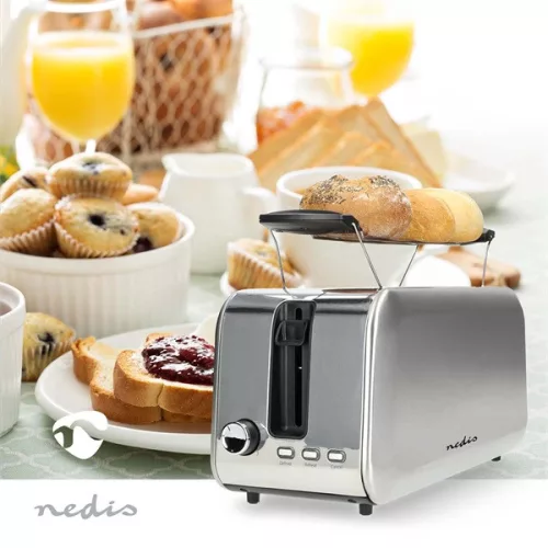 Nedis KABT400AL kenyérpirító 1450W, 4 szeletes vagy 2 hosszú, 7 fokozat, kiolvasztás funkció, alumínium