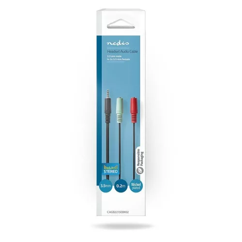 Nedis CCAGB22150BK02 sztereo audio kábel, 3,5 mm sztereo jack dugó - 2x 3,5 mm jack aljzat, 0,20m