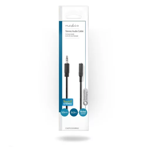 Nedis CAGP22550BK02 sztereo adapter, 3,5mm jack dugó - 6,35mm jack aljzat, 0,20m