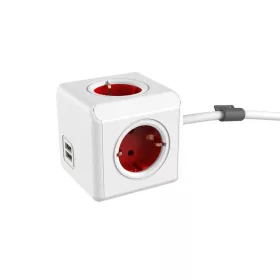   Allocacoc PowerCube Extended USB Hálózati Elosztó 4DIN 1,5m Boston Red