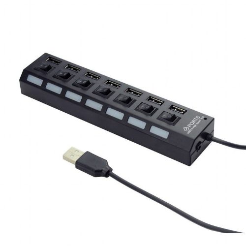 Gembird UHB-U2P7-03 USB 2.0 powered 7-port hub with switches Black