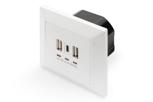 Digitus DA-70618 csatlakozóaljzat 2 x USB A + 1 x USB C White