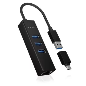   Raidsonic IcyBox IB-HUB1419-LAN 4-port hub with USB 3.0 Type-A and Type-C interface and Gigabit LAN