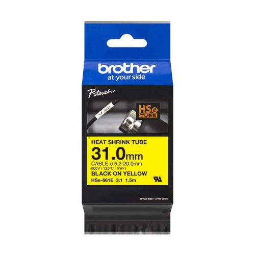 Brother HSE-661E P-Touch szalag 31mm Black on Yellow - 1,5m